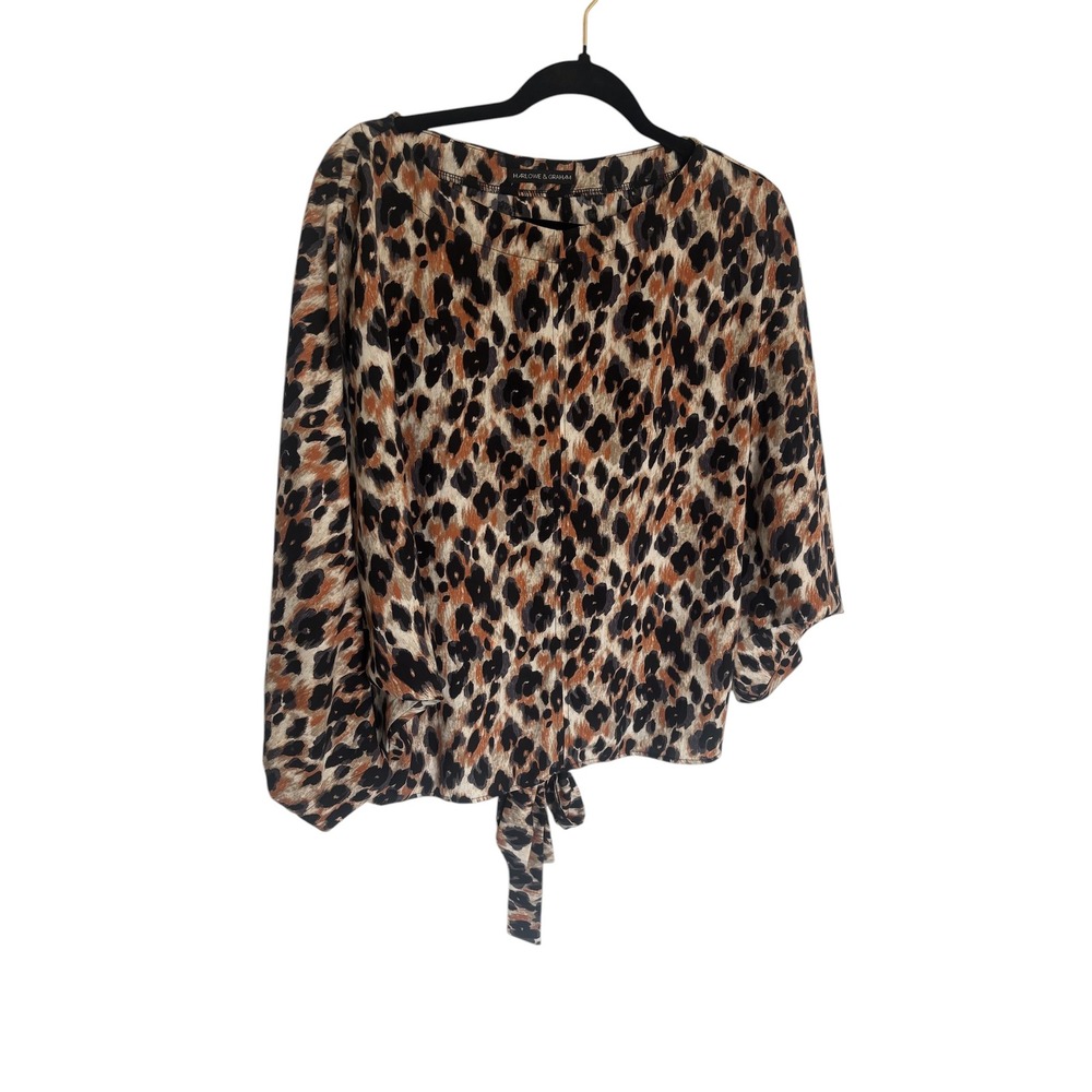 Harlowe & Graham Leopard Print Batwing Tie Front Blouse Small